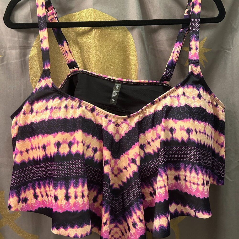 Torrid 60's Retro Tie-Dye Purple Stripe Overhang Bikini Top Plus 3X